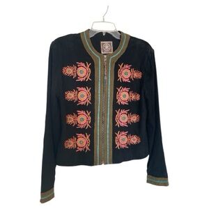 Double D Ranch Black Women Suede leather Jacket with embroidered flowers